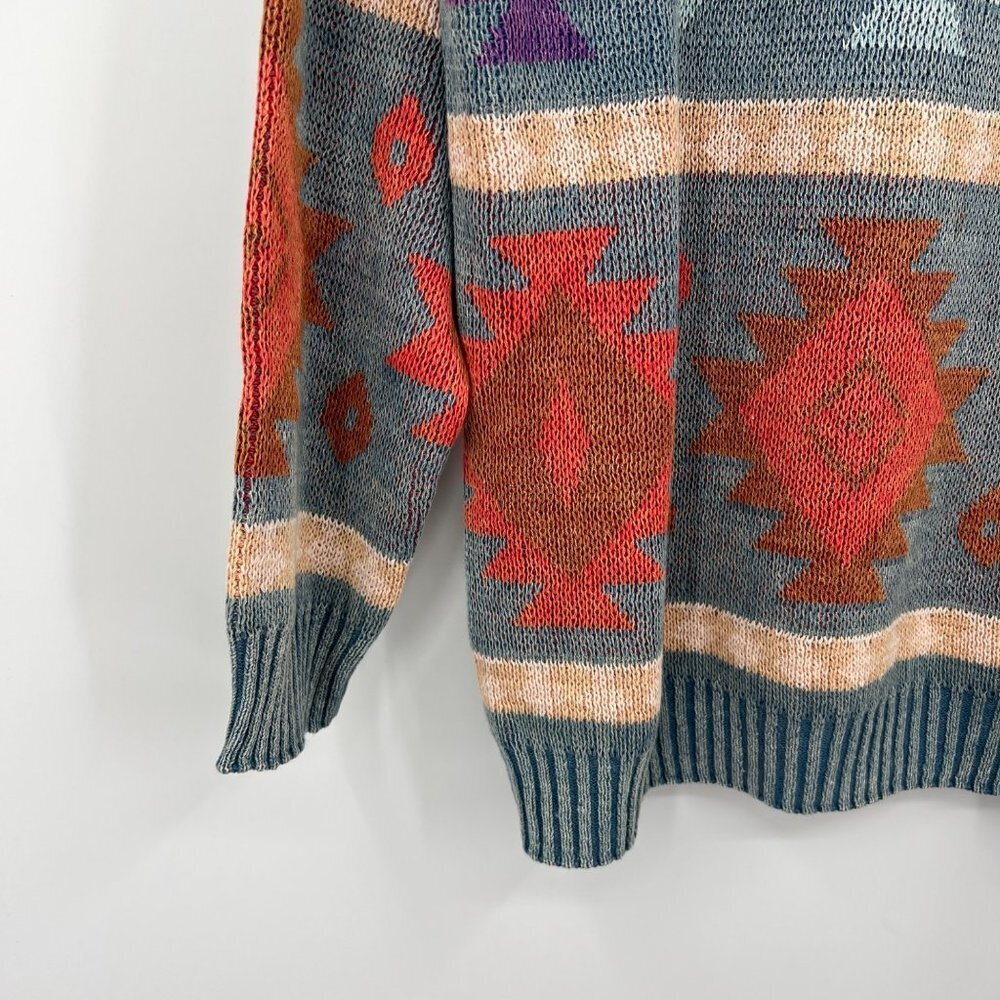 Vintage Kiya 80s 90s sweater grandpa aztec tribal geometrical print men's size m - Picture 5 of 12